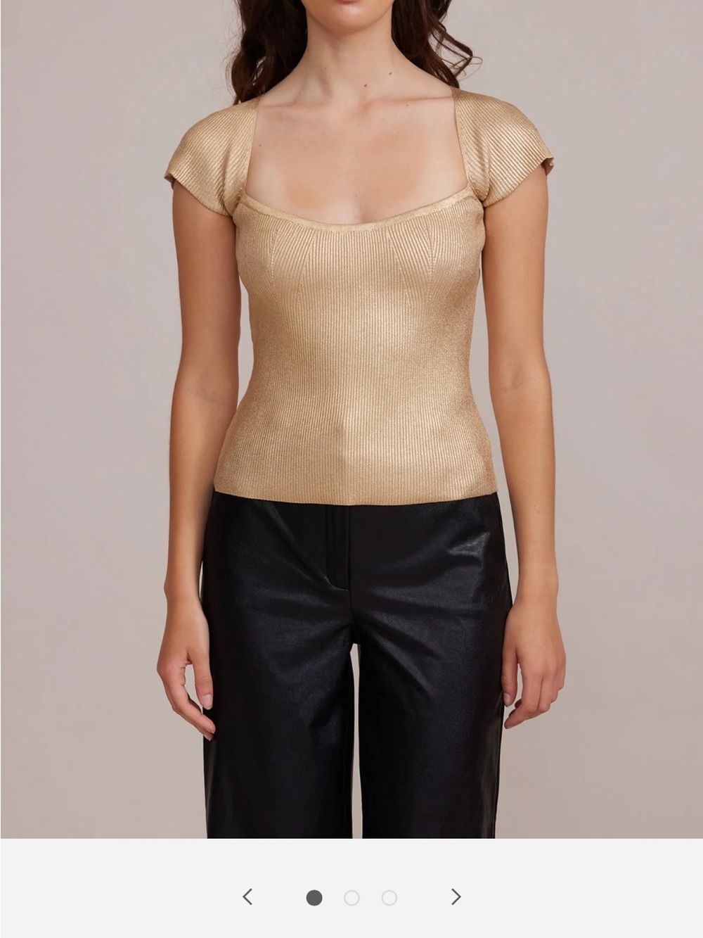 Lucy Paris Ryan Metallic Gold Cap Sleeve Knit Top Size Large